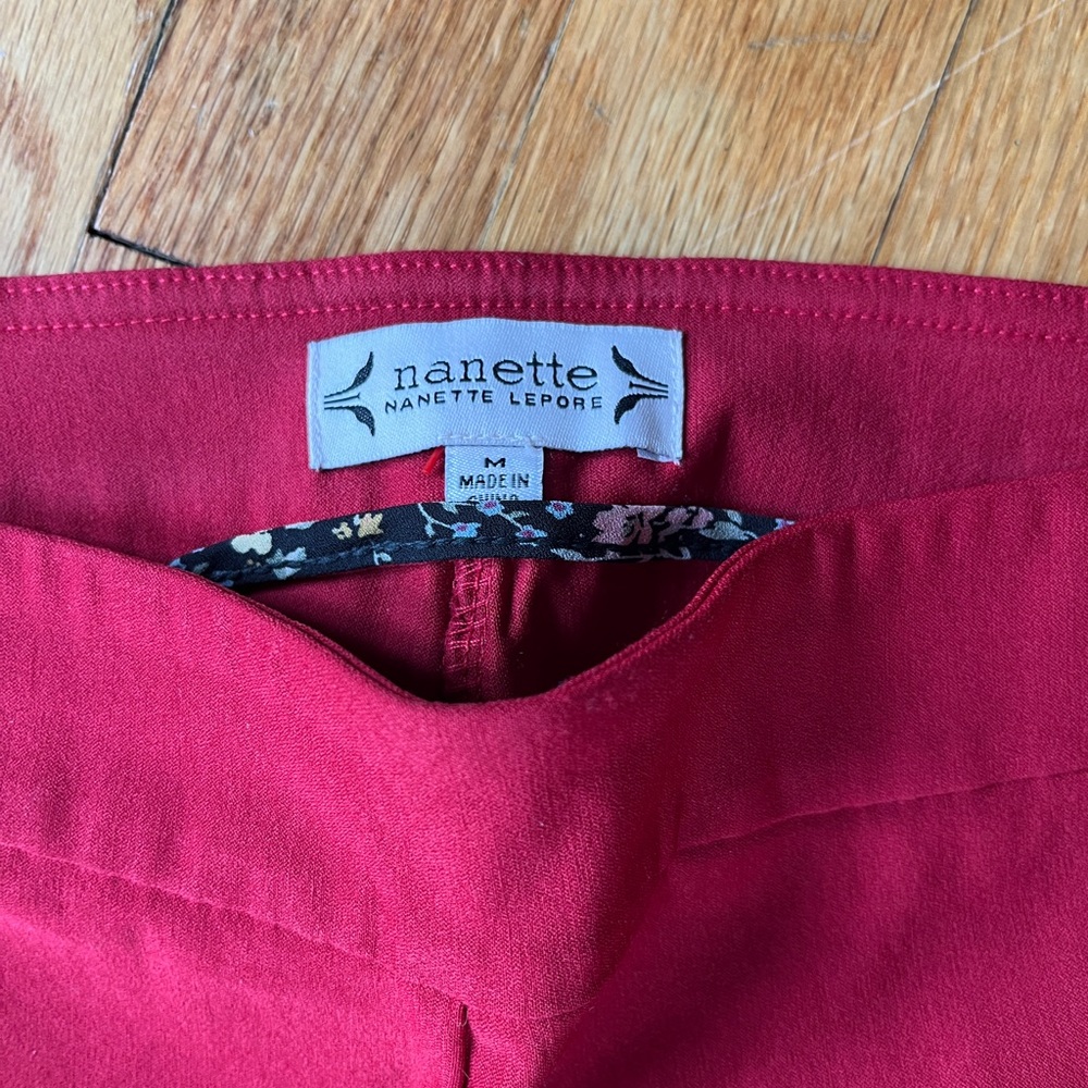 Nanette Lepore Crimson Skinny Pants with Floral Waistband Detail